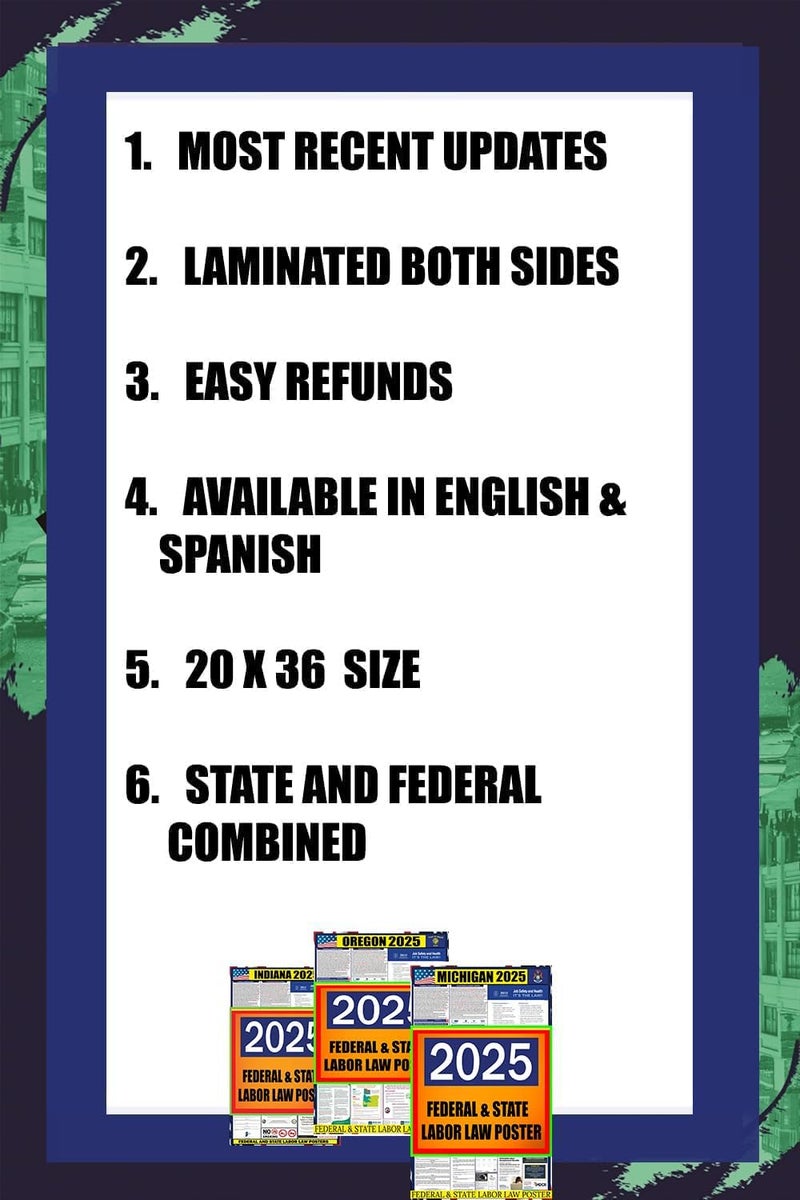 Home & Comforts 2026 Washington (WA) State Labor Law Poster - State, Federal and OSHA Compliant Laminated Poster - Ideal for Posting in The Workplace - Easy to Read - Perfect for Common Rooms and Cafeterias - Image 5